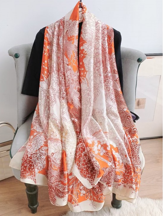 Premium Silk Feeling Spring Print Scarf